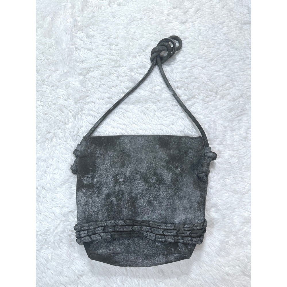 MONSERAT DE LUCCA Black/Gray Textured Shoulder Bag Knot Detail‎ Chic Small